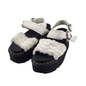 Dr. Martens Voss Quad Fluffy Platform Sandals Womens 6 White Heart Buckle Strap